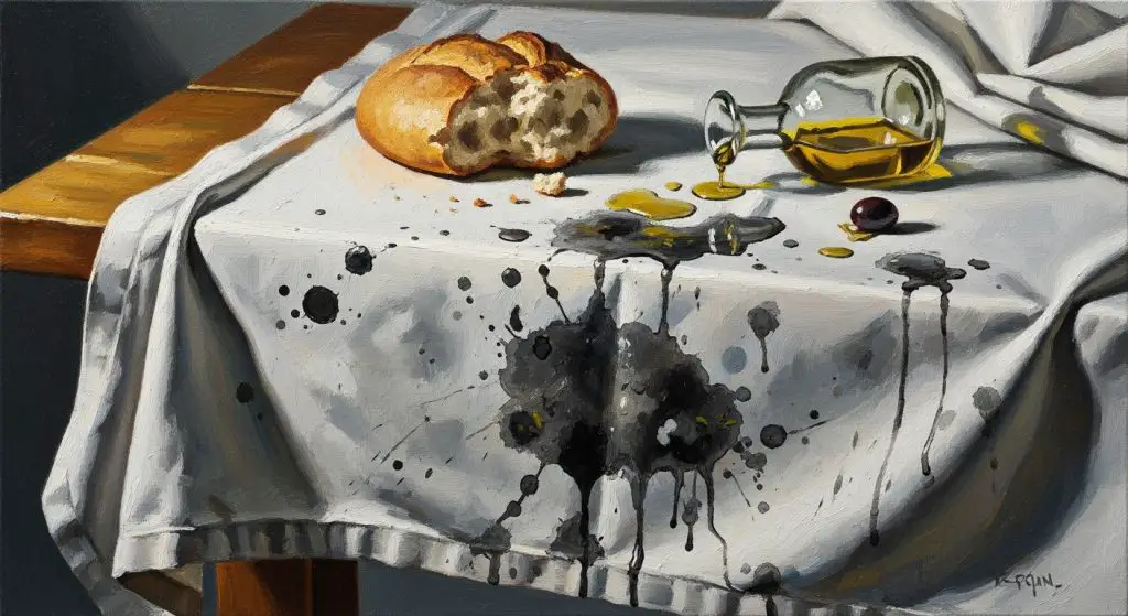 Oil on tablecloth, remove stains without washing machine: just a few seconds